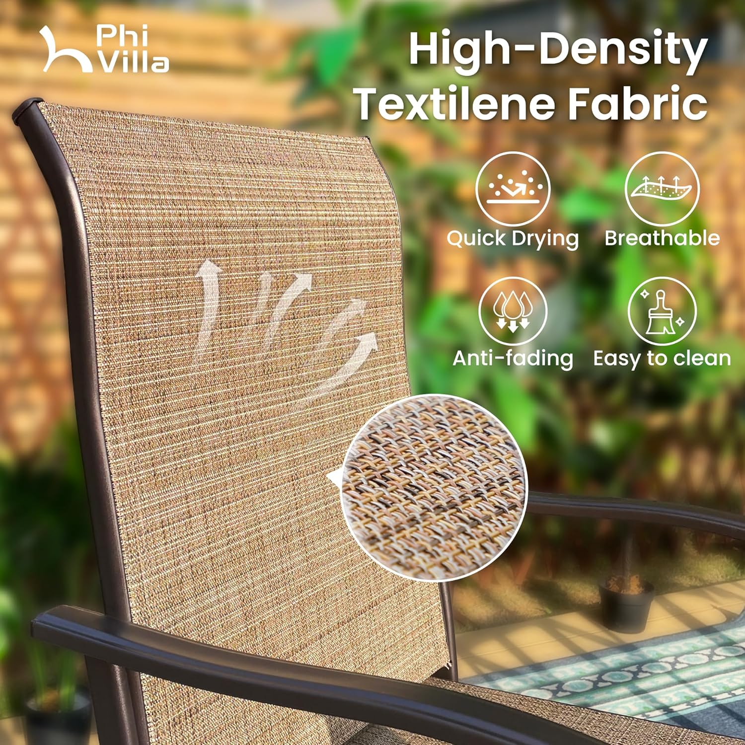 PHI VILLA 3 PCS Patio Swivel Bar Sets Textilene High Bistro Sets with 2 Outdoor Bar Stools and 1 Square Bar Table, Brown
