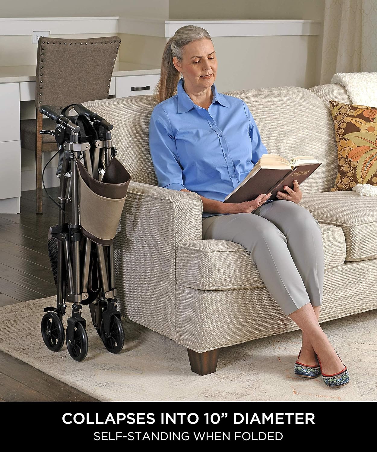 Signature Life Elite Travel Rollator, Lightweight Folding Mobility Aid for Adults, Seniors, and Elderly, 4-Wheel Rolling Walker with Seat, Height Adjustable Handles with Locking Brakes and Pouch