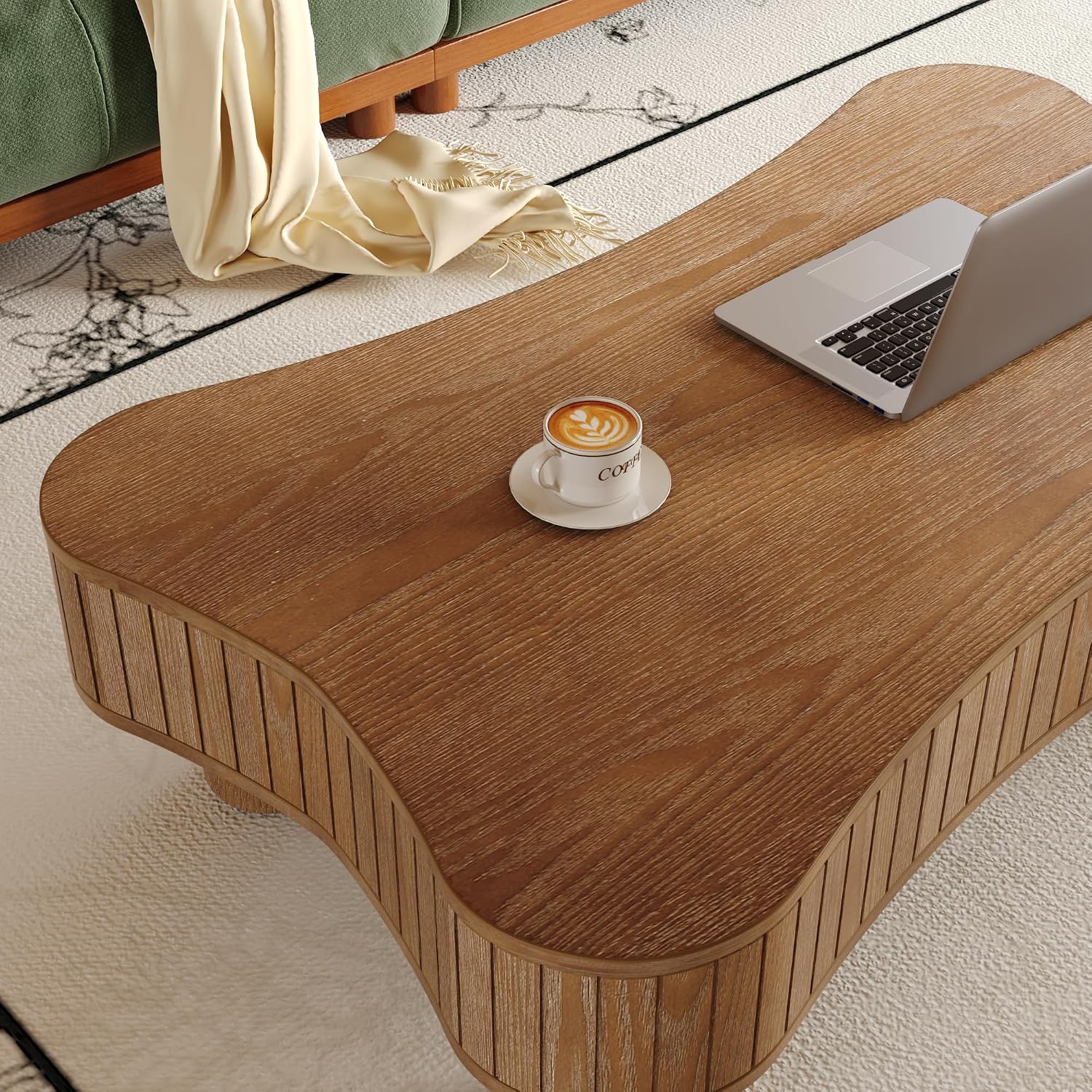 Irregular Coffee Table with Storage Cloud Coffee Table with Lifting Top Mid Century Modern Coffee Tables Smart Low Center Tables for Living Room 42.52'' Dark Walnut