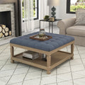 Ottoman Coffee Table,Square Wooden Upholstered Tufted Ottoman Foot Rest with Storage, Padded Linen Coffee Tables for Farmhouse Lliving Room (Blue)