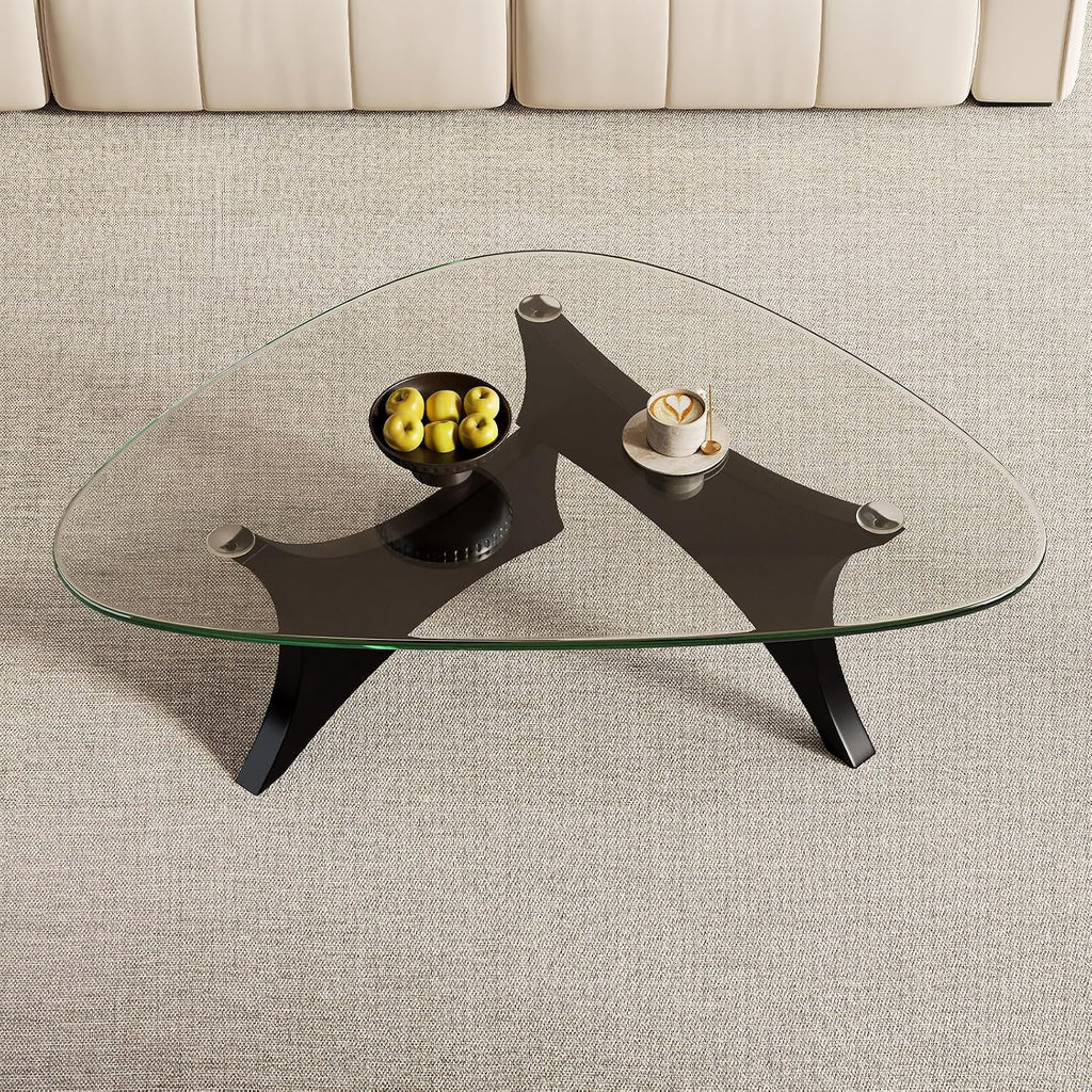 Glass Coffee Table Mid-Century Modern Coffee Table for Living Room Center Table Suitable for Bedroom Living Room Reception Office Tables（Black/Transparent，Medium）