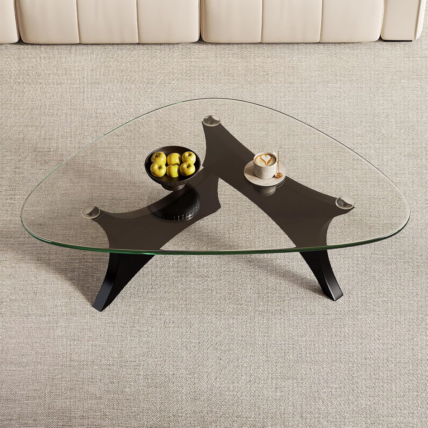 Glass Coffee Table Mid-Century Modern Coffee Table for Living Room Center Table Suitable for Bedroom Living Room Reception Office Tables（Black/Transparent，Large）