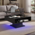 Square Lift Top Coffee Table with Storage, Black Led Coffee Table for Living Room with Large Hidden Storage, 30.7' Wood Table Led Center Table for Dining Reception Room