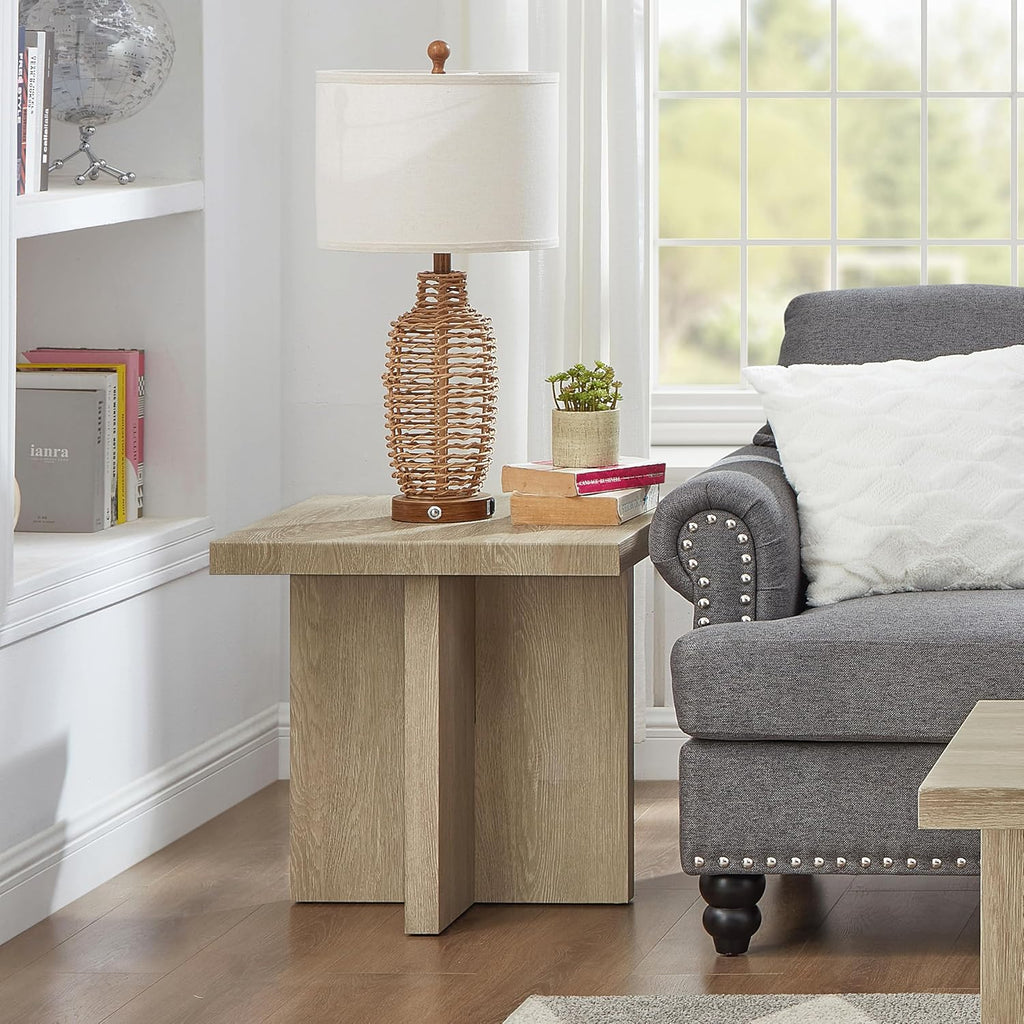 Roundhill Furniture Mchome 3-Piece Coffee Table Set, Coffee Table and Two End Tables, Oak Finish