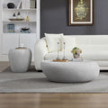 WILLIAMSPACE Faux Stone Coffee Table Set of 2 with Grainy Rocks for Living Room, Modern Irregular Oval Curved Center Table Set, Accent Travertine Drum Fiberglass Tea Table, No Assembly (Beige)