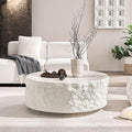 WILLIAMSPACE 35.4' Round Travertine Coffee Table for Living Room,Modern Circle Drum Center Table with Faux Stone Tea Table for Apartment, Fiberglass, No Need Assembly (Beige Cement Stone Pattern)
