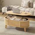 LYNCOHOME Fluted Lift Top Coffee Table with Storage,Modern Oval Coffee Table for Living Room Or Home Office（Natural）