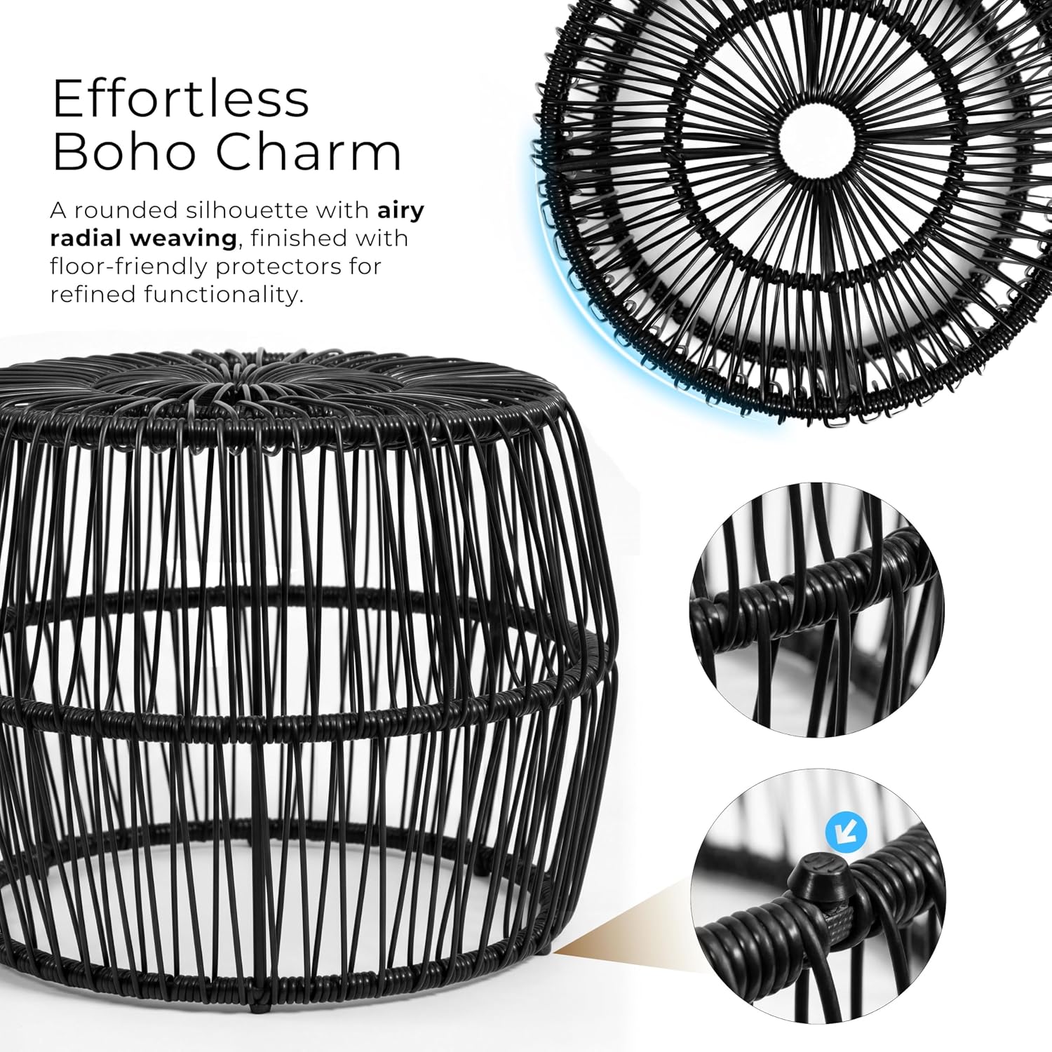 Furniture of America Ysar Boho Rattan Round Coffee Table Outdoor with Metal Frame, All-Weather and Rust Resistant, Handcrafted Coastal Furniture for Patio, Poolside, Garden, Yard, Natural Brown