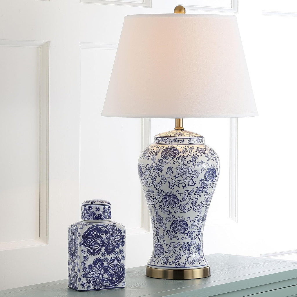 SAFAVIEH Lighting Collection – Spring Blossom Set of 2 Blue & White Floral Chinoiserie Table Lamps, 29-Inch Ceramic Lamps for Bedroom, Living Room, Home Office (LIT4170B-SET2)