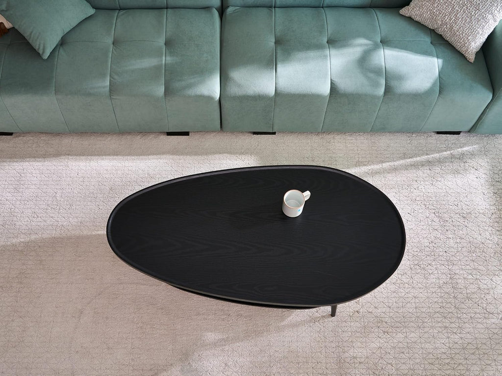 AGV Oval Coffee Table with Storage Shelf 47' Mid Century Modern Coffee Table,Black Wood Finish MDF Top with Black Metal Legs for Living Room,Office or Small Space