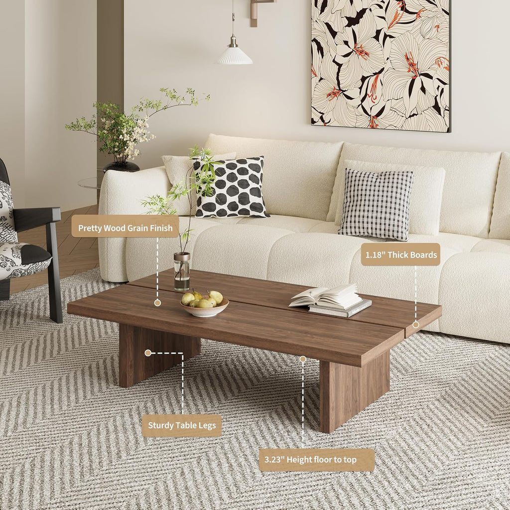 47' Rectangular Walnut Grain Coffee Table - Minimalist Modern Coffee Tables for Living Room, Japanese Tea Table, Low Profile Center Table for Home & Office (Brown)