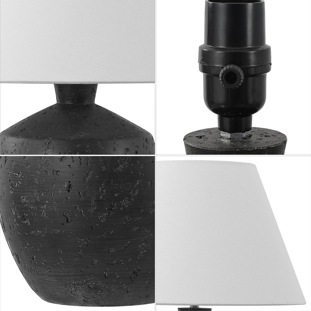 JONATHAN Y 18' Black Modern Concrete Effect Table Lamp Set of 2, Scandinavian Bedside Lamps for Bedroom Living Room, White Linen Shade, LED Bulbs Included (JYL5606B-SET2)