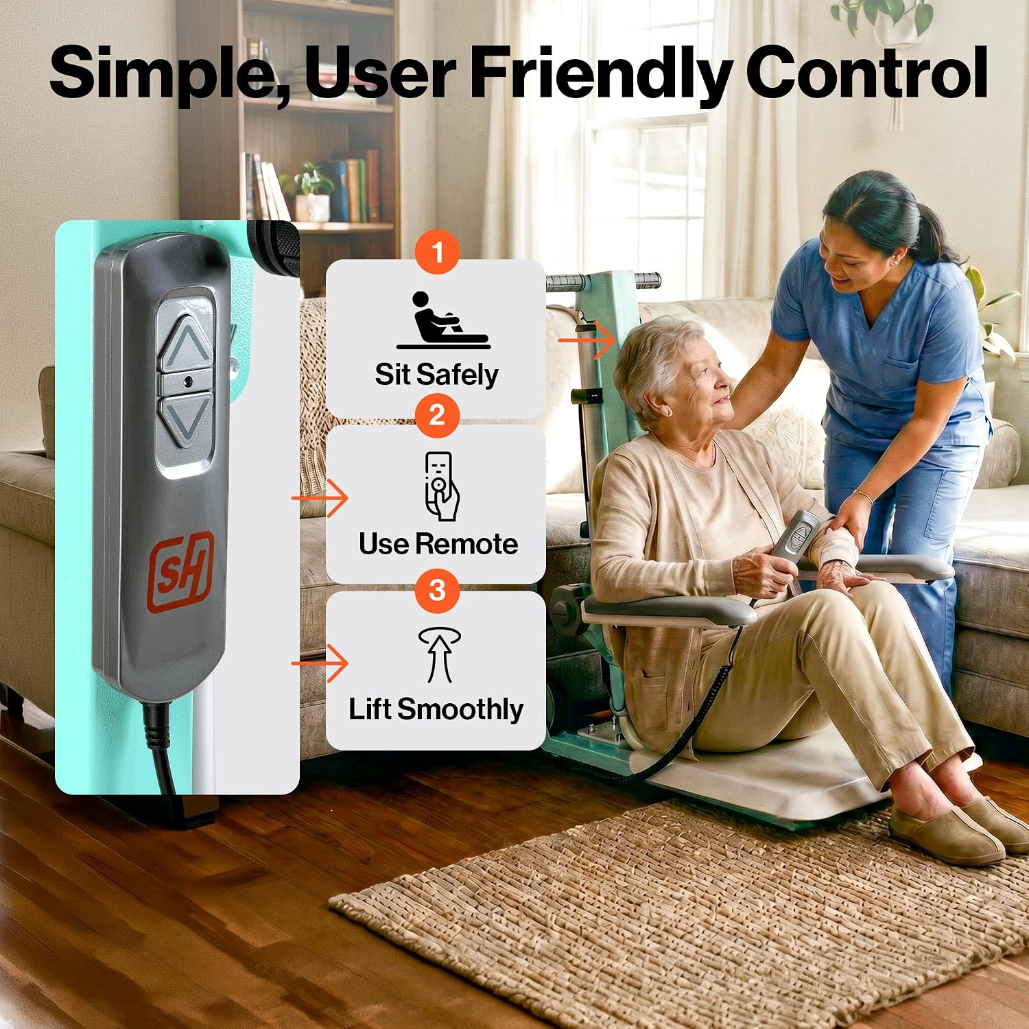 SuperHandy GoRise FC Electric Floor to Chair Lift for Seniors and People with Disabilities - 400 Lbs Capacity, Seating Transfer Assistance, Magnetic Remote [Patent Pending]