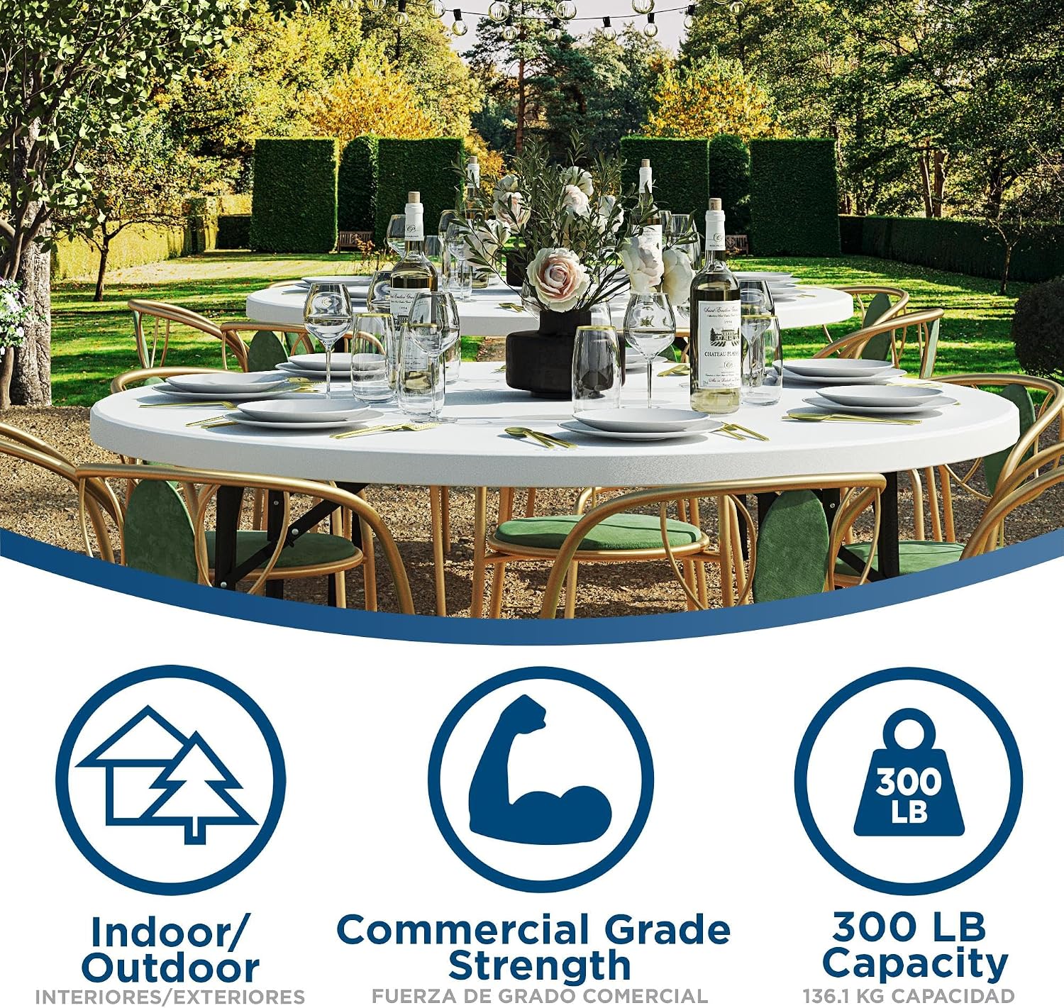 COSCO Commercial 5' (60') Round Blow Mold Table, White