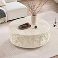35.43' Modern Round Drum Coffee Table for Living Room, Circle Center Side End Table for Living Room, Office, Apartment, No Assembly Falux Marble Mars Stone, Beige