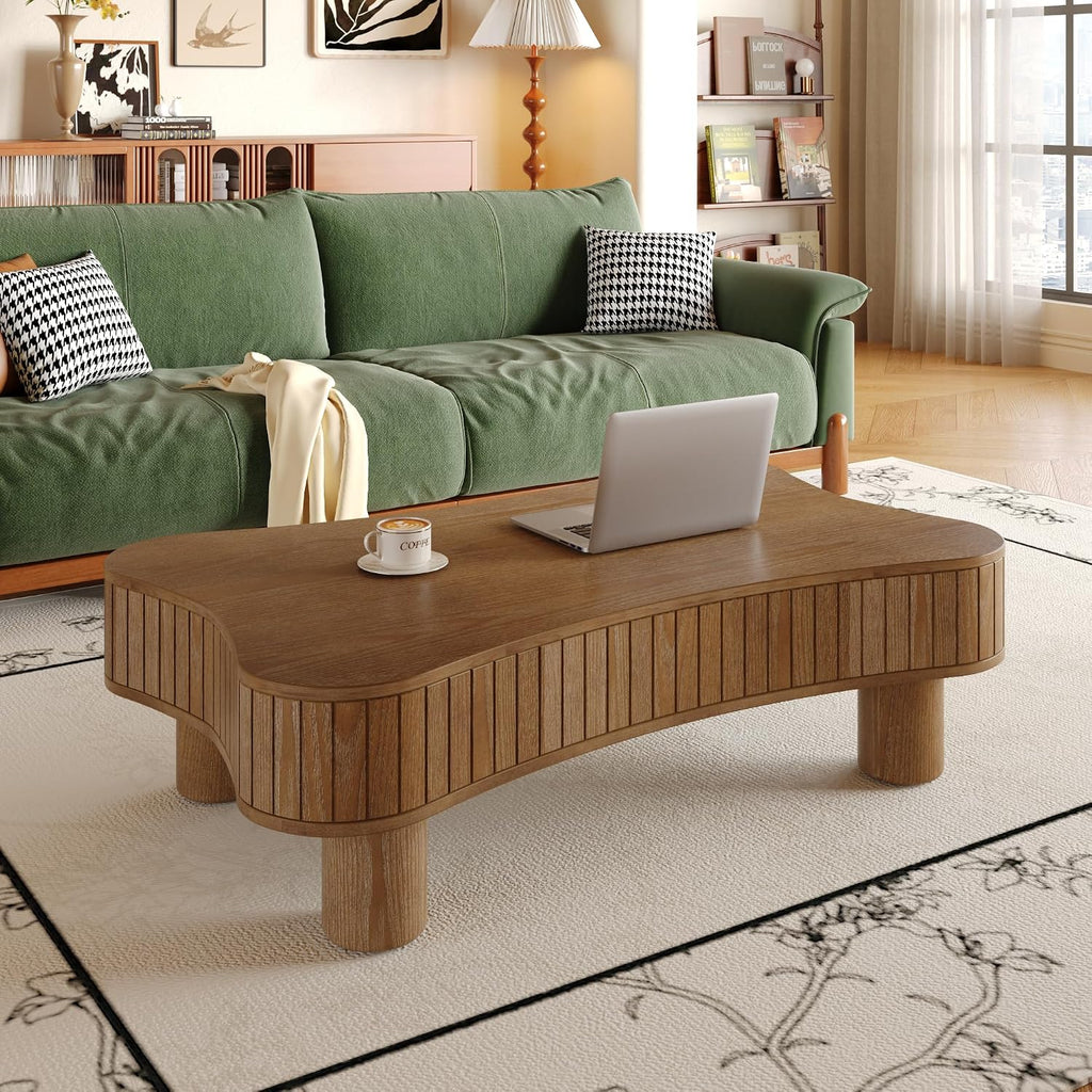 Irregular Coffee Table with Storage Cloud Coffee Table with Lifting Top Mid Century Modern Coffee Tables Smart Low Center Tables for Living Room 42.52'' Dark Walnut