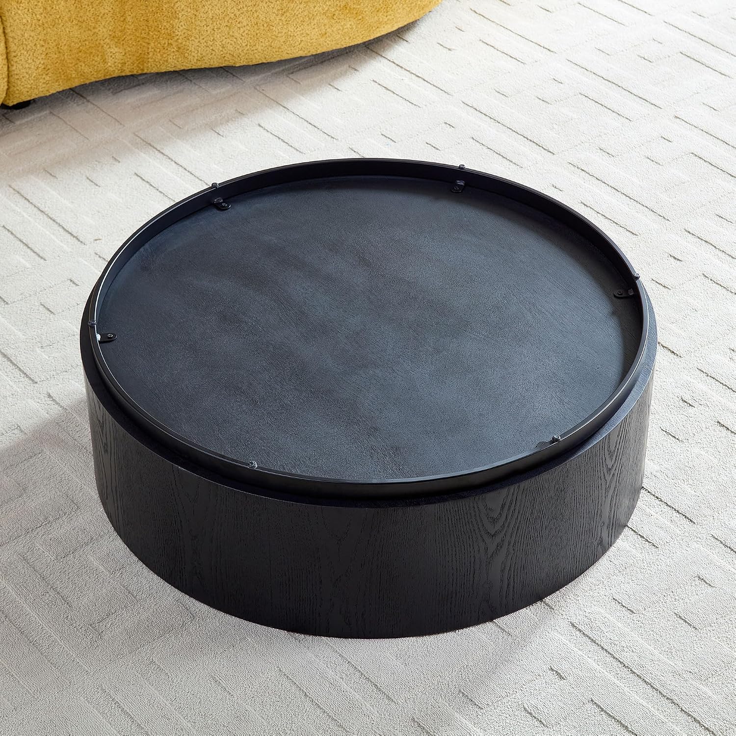 JUSTONE Round Coffee Tables for Living Room,Modern Minimalist Side Tables Accent End Table MDF Drum Center Table for Apartment,Office,Ø35.43'' x 12' H,Black