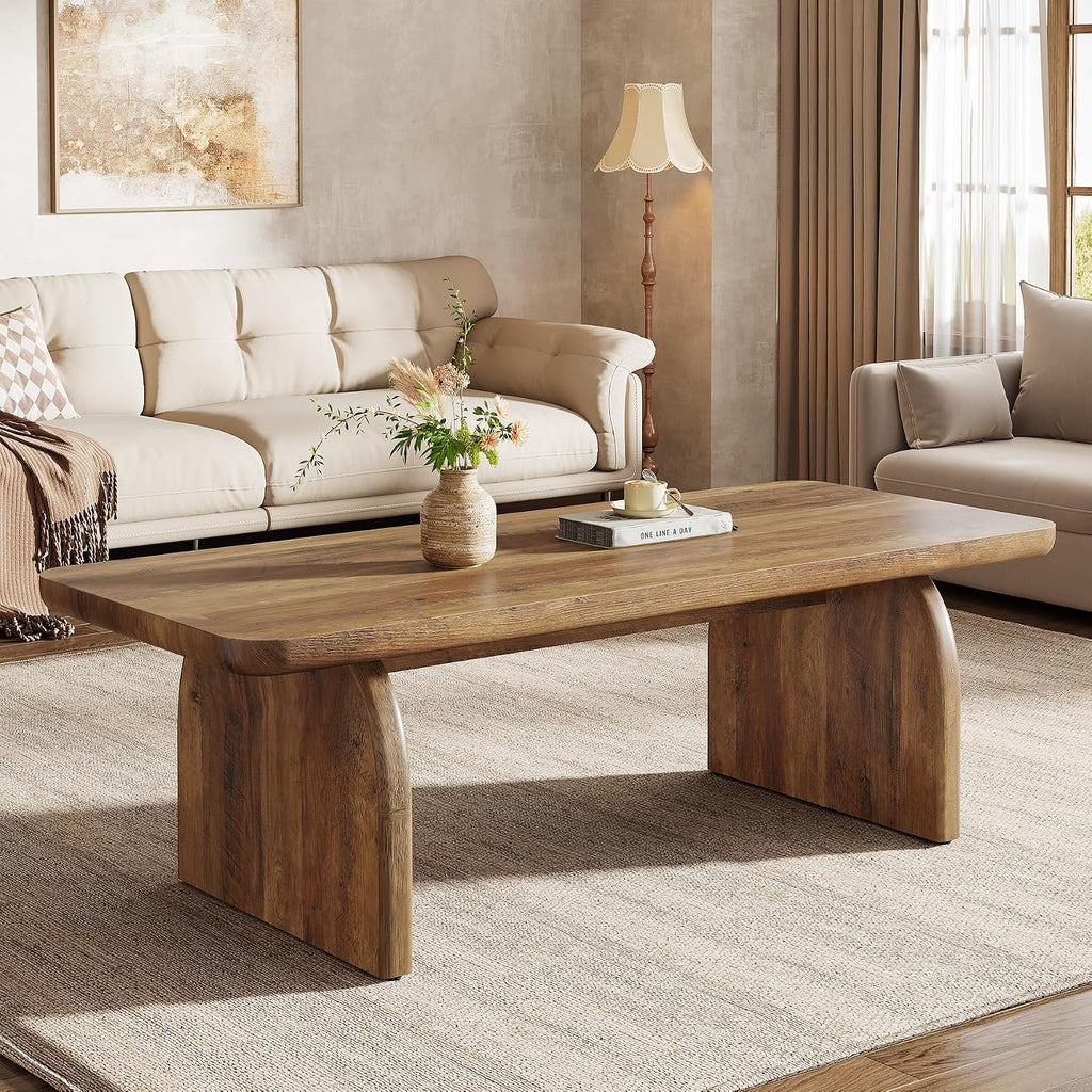 Tribesigns Coffee Table for Living Room, 47-Inch Farmhouse Rectangule Center Table with Rounded Corners, Mid-Century Modern Low Large Cocktail Tea Furniture, Easy Assembly (Rustic Brown)