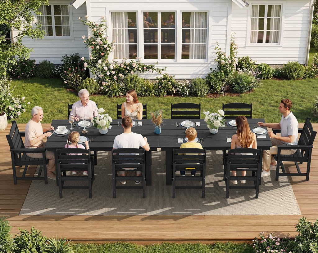 SERWALL Patio Dining Sets for 6 Person, HDPE Dining Set with 6 Armless Chairs, Black