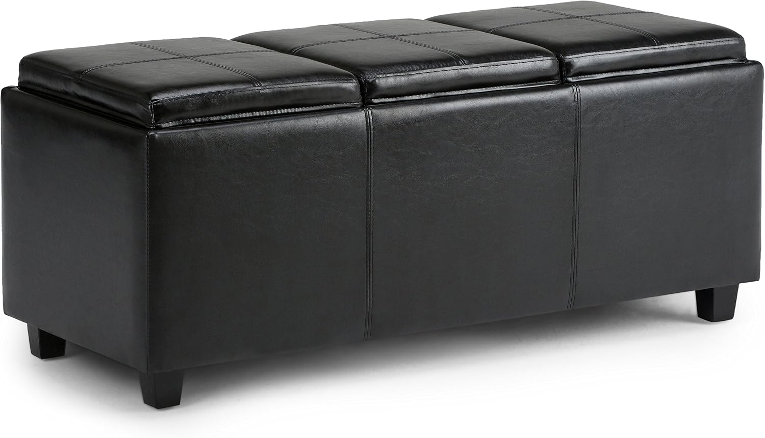 SIMPLIHOME Avalon Storage Ottoman - 42 inch Wide Upholstered Vegan Leather Rectangular Flip-Top Ottoman in Midnight Black, Contemporary Storage Coffee Table Ottoman for Living Room with Hidden Storage