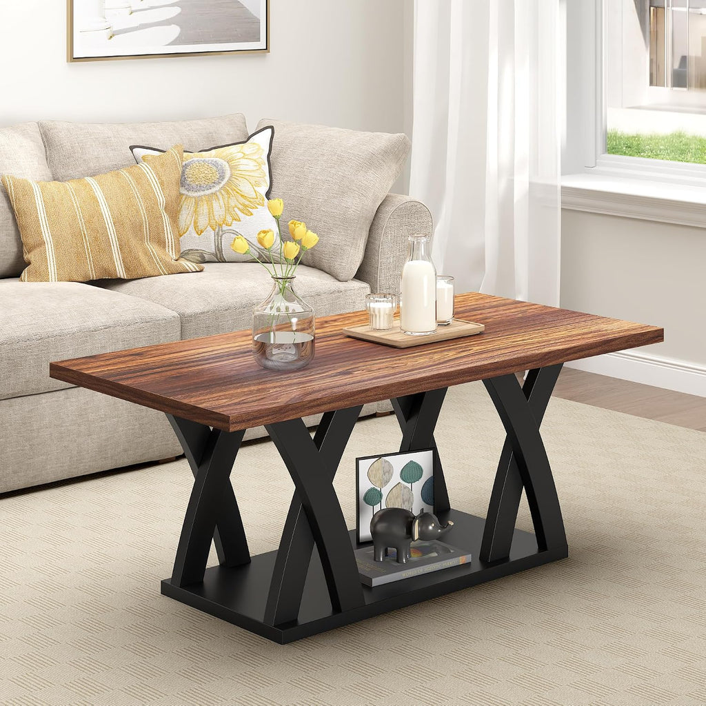 47' Wood Coffee Tables for Living Room Rustic Stands with Storage Shelf Black Blown Coffee Tables for Living Room Farmhouse Center Stands with Shelf. Farmhouse Rectangle Center Table