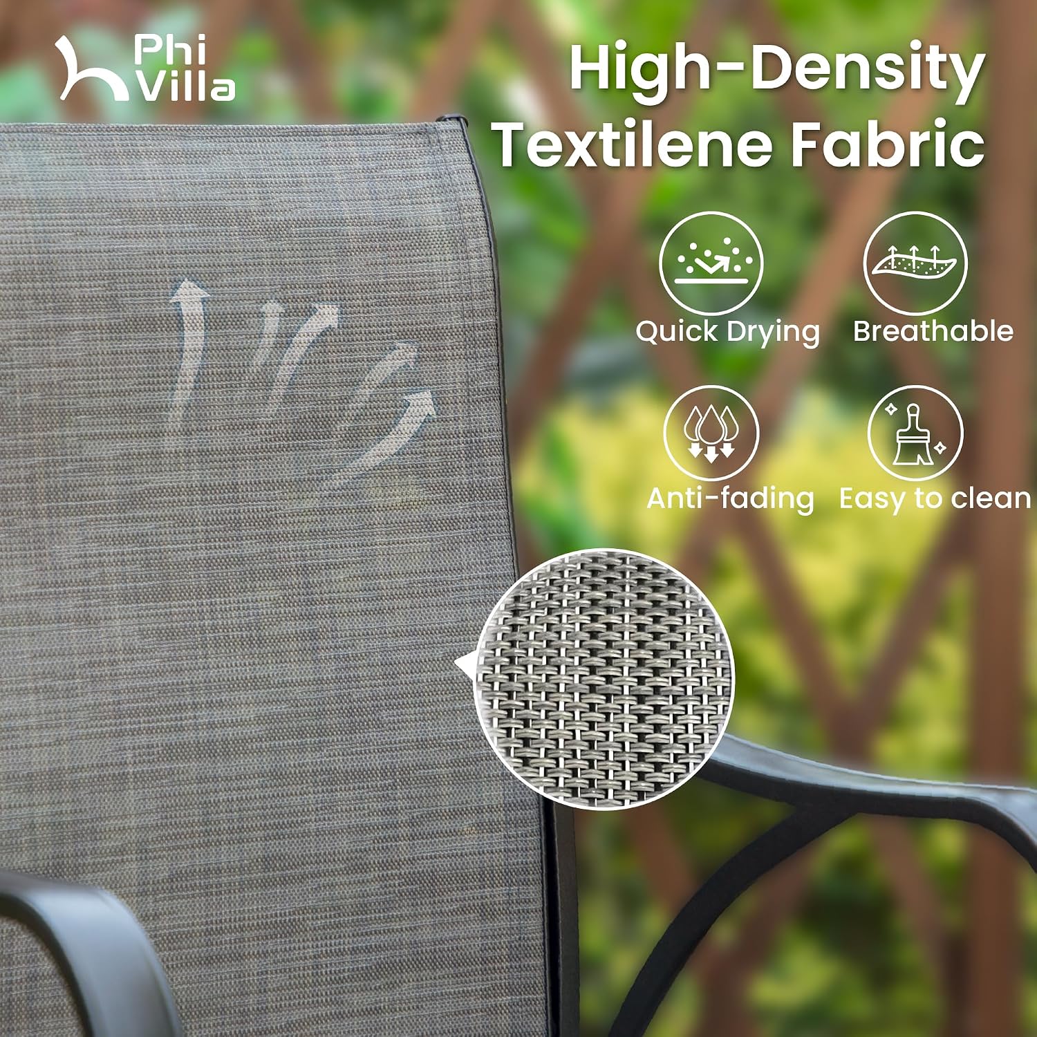 PHI VILLA Outdoor Bar Stools Swivel Set of 2, Outdoor Bar Height Tall Patio Chairs Grey with Armrest, High Top Patio Stools & Chairs with Sling Fabric for Outside Kitchen