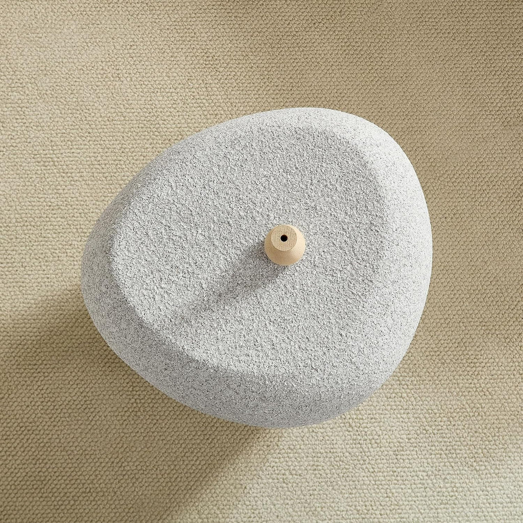 WILLIAMSPACE 19.29' End Table Travertine Side Table with Grainy Matte Rocks Pattern, Modern Circle Faux Stone Fiberglass Small Coffee Sofa Table, No Need Assembly (Beige)