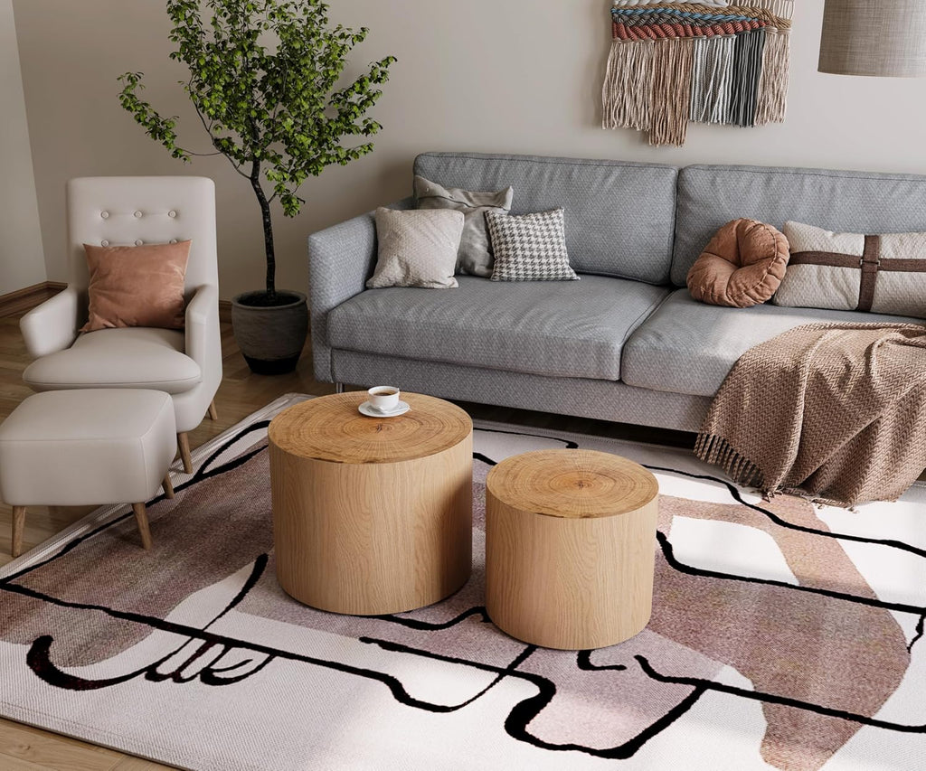 WILLIAMSPACE 18.9' Round Nesting Coffee Table Set of 2, Modern Wooden Coffee Tables Small Circle Center Table for Living Room, Accent End Table Set, No Assembling (Natural Wood)
