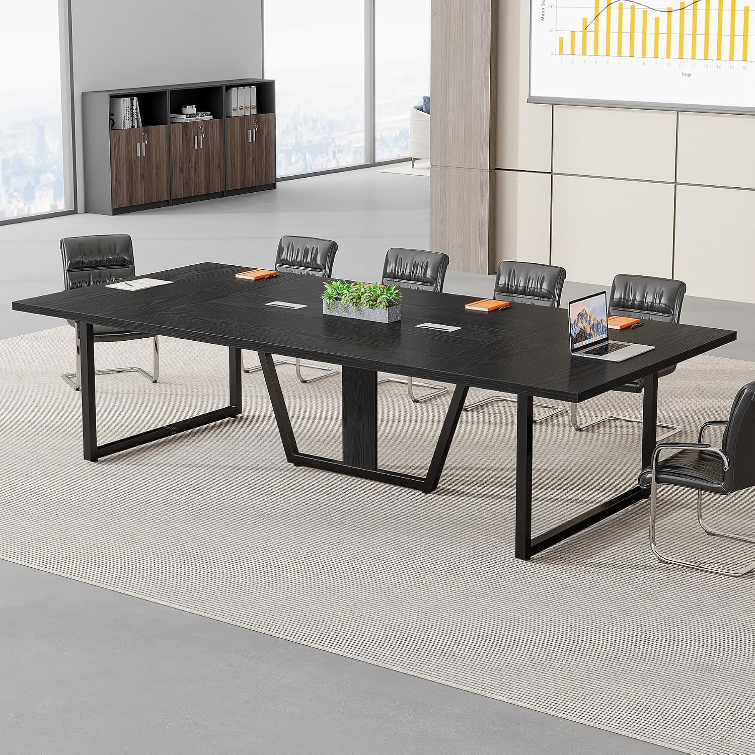 Tribesigns 8FT Conference Table, 94.49 L x 47.24 W x 29.53 H Inches Large Meeting Podcast Table for 10 People, Business Style Wooden Training Table with Strong Metal Frame for Office Conference