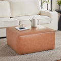 Christopher Knight Home Ellis Faux Leather Ottoman Footstool, Square Pouf Poufee Footrest Ottoman Large Seat, Modern Side Table for Living Room Bedroom Home Decor Gifts, Tan Brown