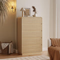 BORNOON Tall Dresser for Bedroom with 5 Drawers, Fluted Chest of Drawers with Round Curved Corner, Hidden Handles, Modern Wood Storage Organizer for Bedroom, Nursery, Living Room