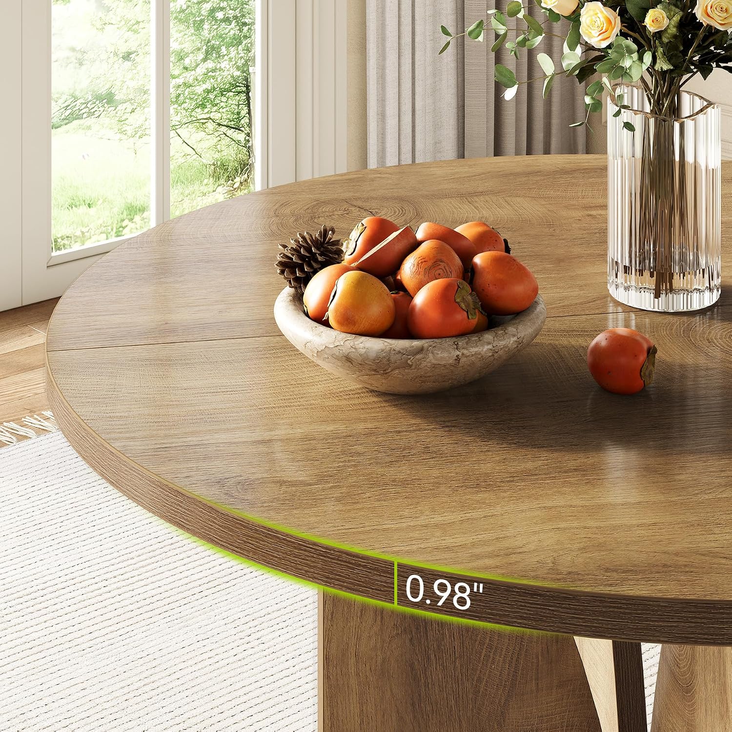 LITTLE TREE 39-Inch Dining Table for 4, Rustic Kitchen Table, Round Dining Table with X-Shaped Stable Pedestal, Farmhouse Dinner Table for Dining Room, Living Room