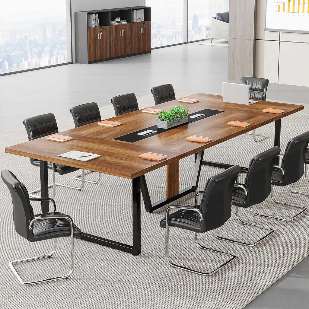 Tribesigns 8FT Conference Table, 94.49 L x 47.24 W x 29.53 H Inches Large Meeting Podcast Table for 10 People, Business Style Wooden Training Table with Strong Metal Frame for Office Conference