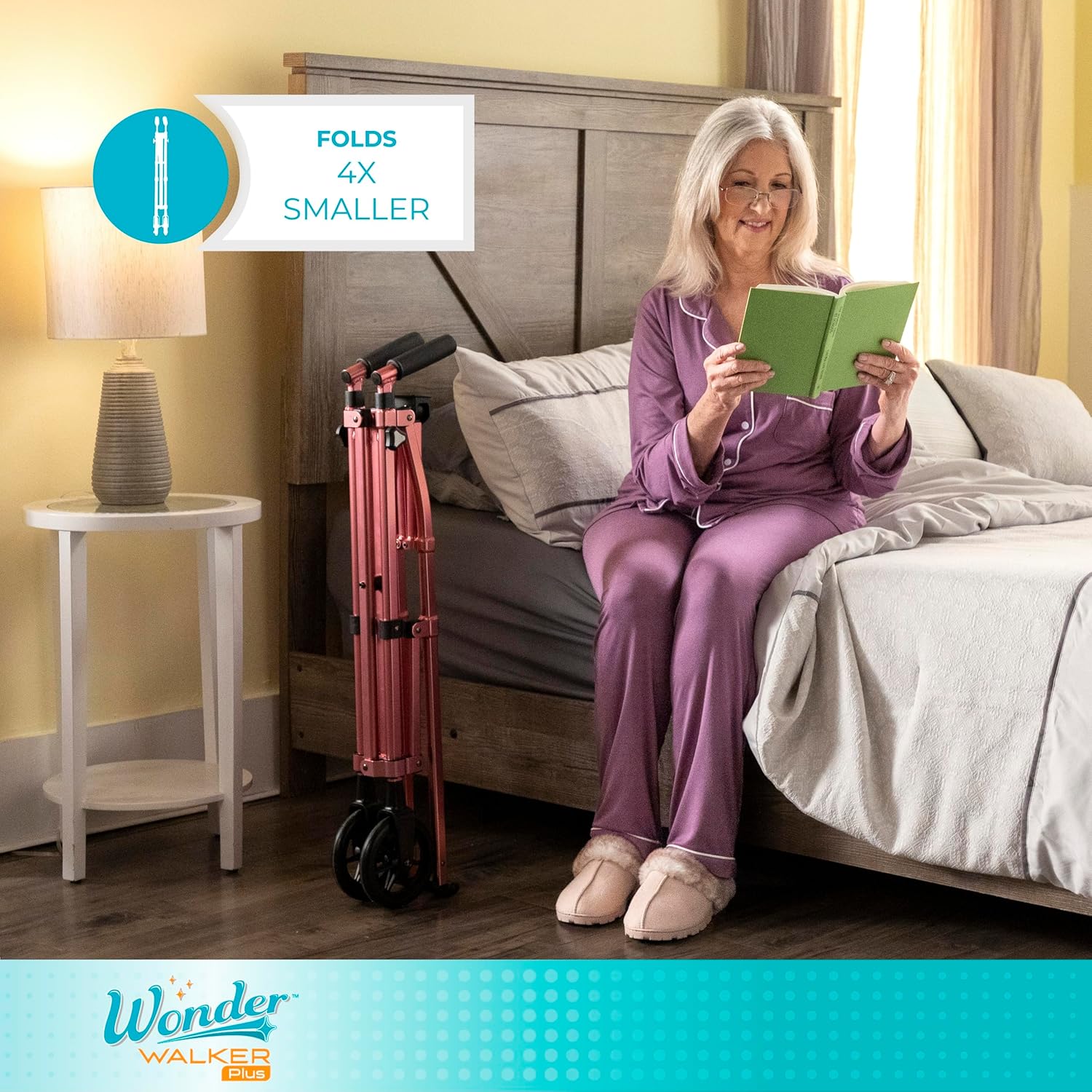 Stander Wonder Walker Plus, Lightweight Folding Mobility Aid for Adults, Seniors, and Elderly, Collapsible Travel EZ Fold-N-Go with Wheels, Glides, & Basket, Cobalt Blue