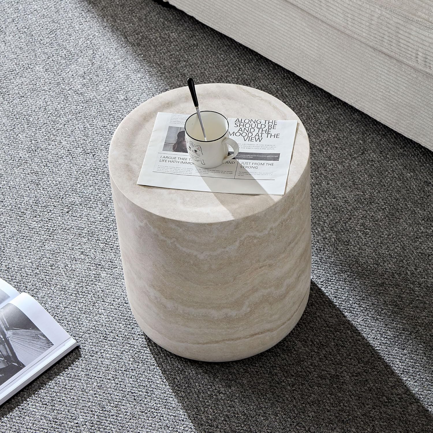 JUSTONE 15.74 ''Round Coffee Tables for Living Room, Faux Mars Pattern Modern Minimalist Side Tables Accent End Table End Table for Apartment,Office,Ø15.74'' x 17.71' H,Marble