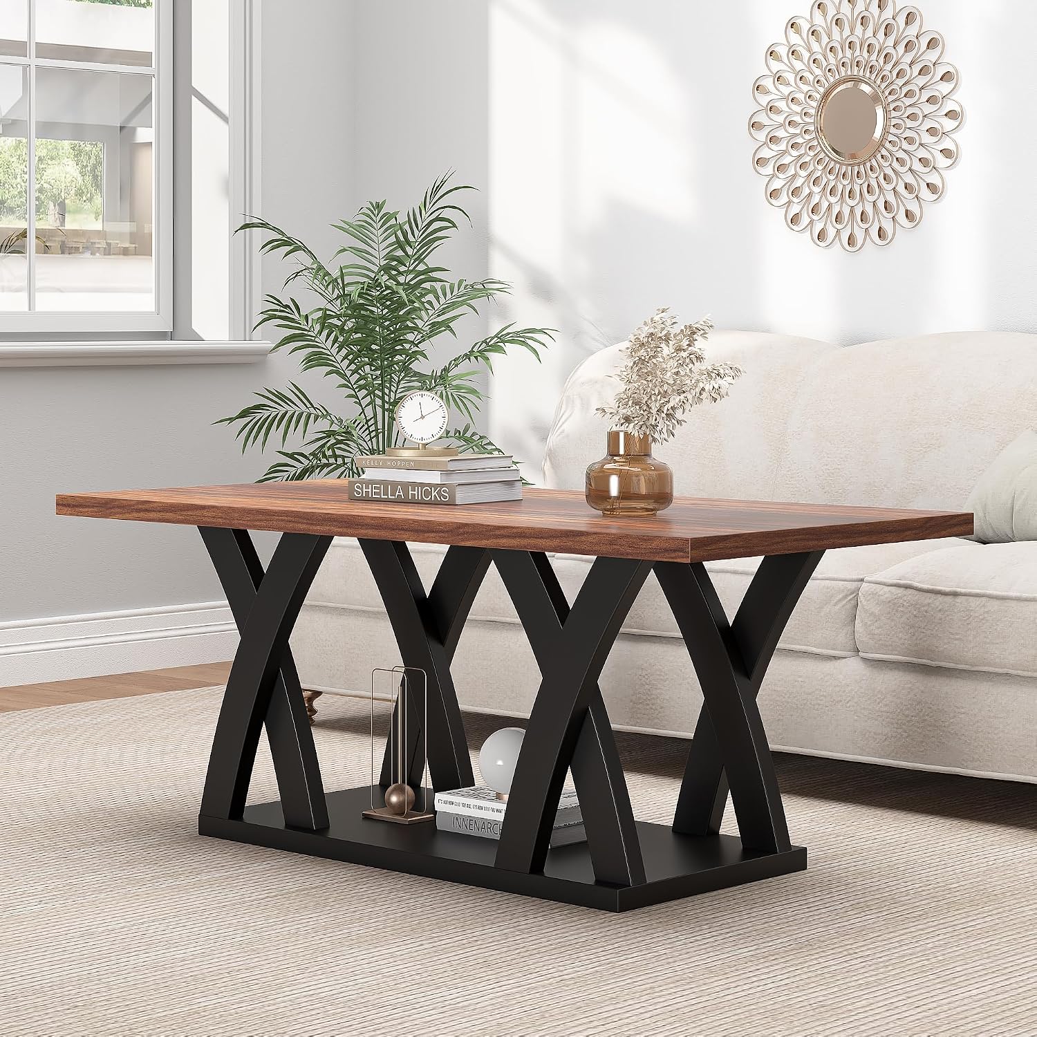 47' Wood Coffee Tables for Living Room Rustic Stands with Storage Shelf Black Blown Coffee Tables for Living Room Farmhouse Center Stands with Shelf. Farmhouse Rectangle Center Table