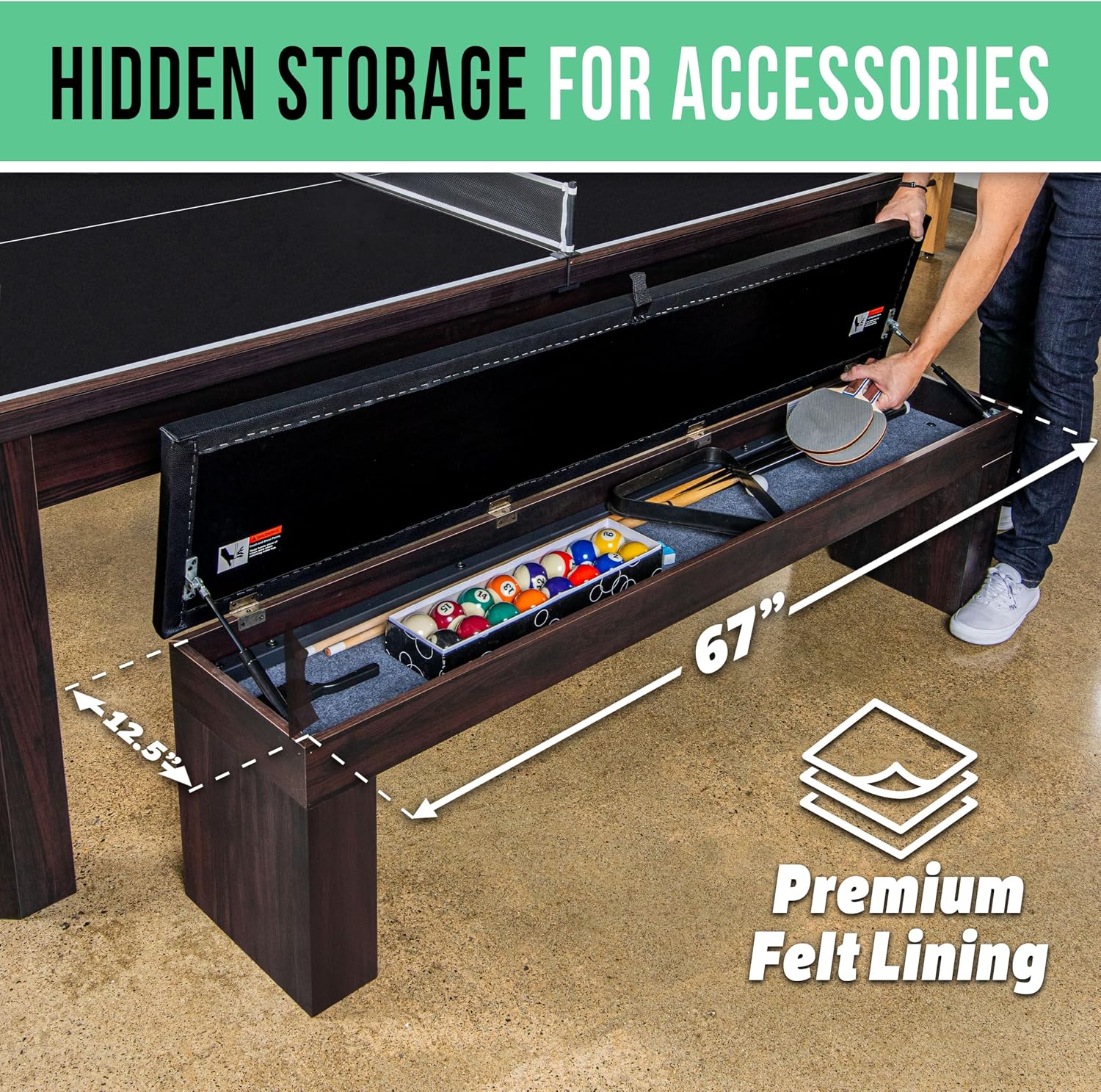 GoSports 3 in 1 Pool, Dining, & Table Tennis Combo Table and Storage Benches - 7 ft or 8 ft - Convertible Billiards and Table Tennis with Accessories
