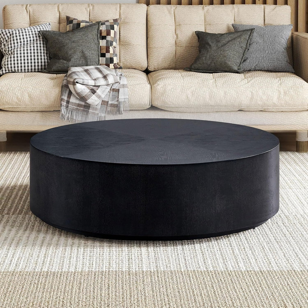 JUSTONE Round Coffee Tables for Living Room,Modern Minimalist Side Tables Accent End Table MDF Drum Center Table for Apartment,Office,Ø35.43'' x 12' H,Black
