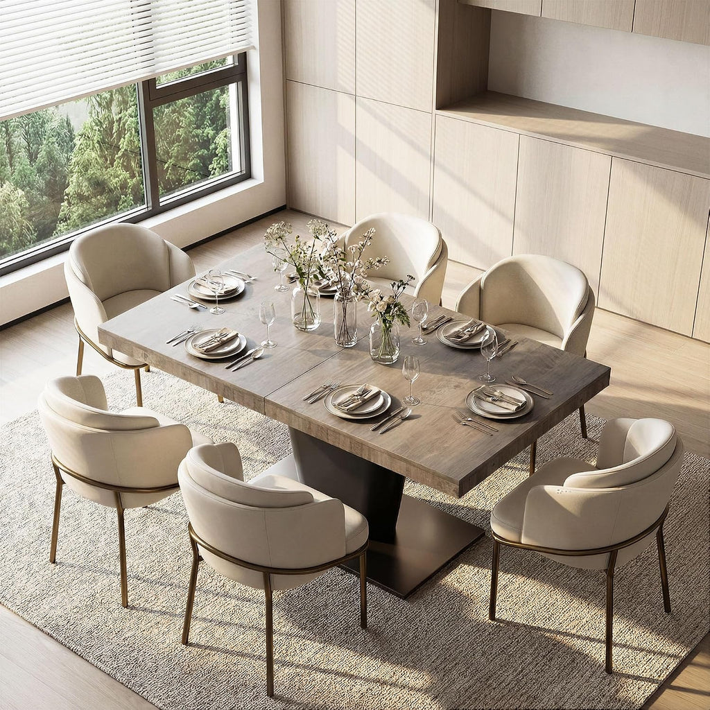 COSIEST 63'' to 78.7'' Extendable Dining Table for 4 6 8, Expandable Kitchen Table with Sturdy Metal Base, Rectangle Mid-Century Modern Dining Table for Dining Room, Kitchen, Home, Grey