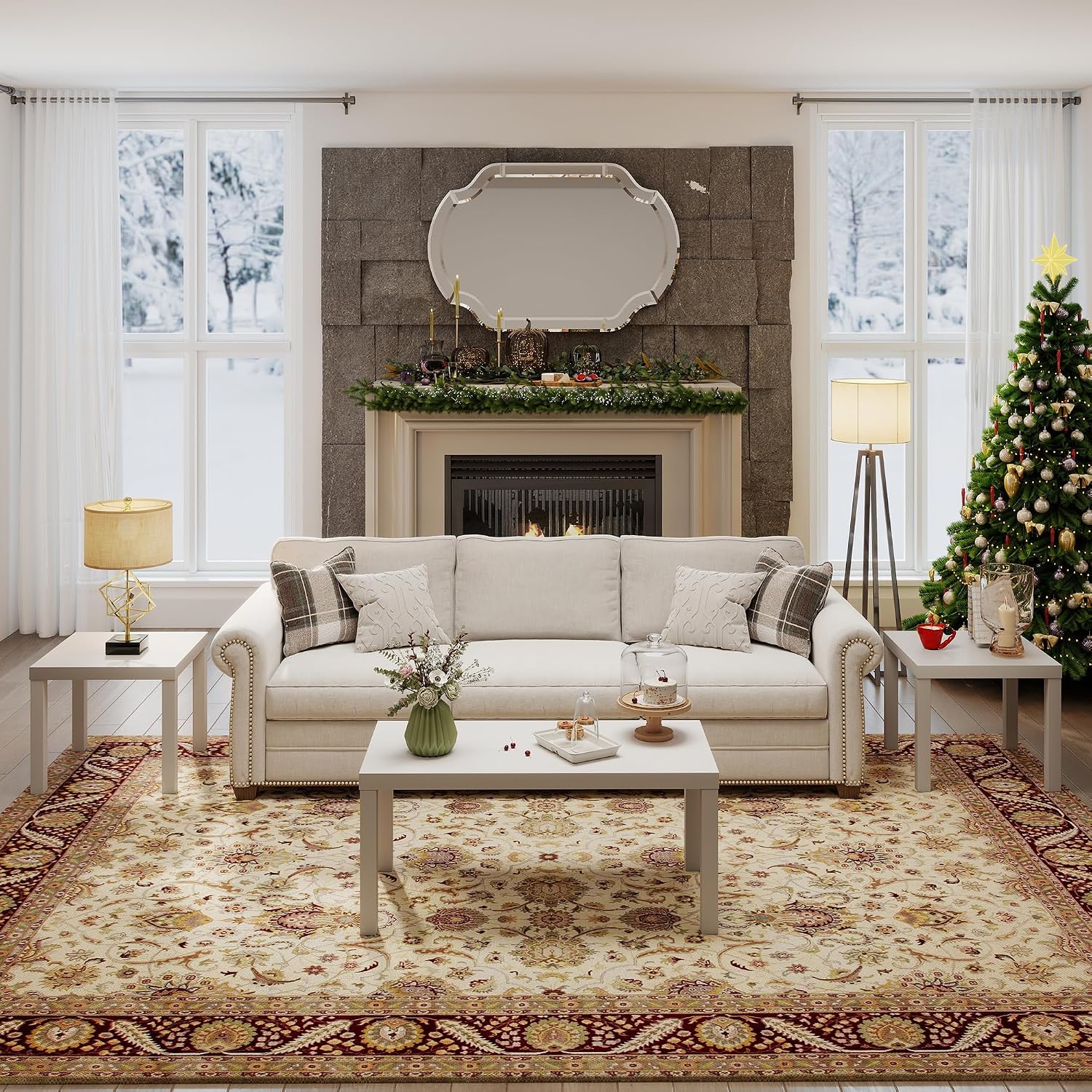 Modern 3 Piece Coffee Table Set, Rectangle Coffee Table with End Tables Thick Frame Living Room Table Sets for Small Spaces