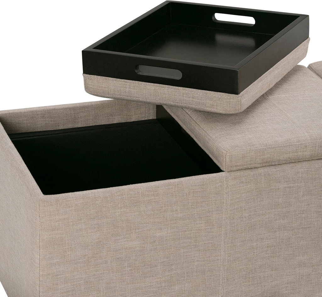 SIMPLIHOME Avalon Storage Ottoman - 42 inch Wide Upholstered Linen Look Fabric Rectangular Flip-Top Ottoman in Natural, Contemporary Coffee Table Ottoman for Living Room with Hidden Storage