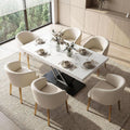 COSIEST 59'' to 78.7'' Extendable Dining Table for 4-8, Faux Marble Expandable Kitchen Table with Sturdy Metal Base, Rectangle Dinner Table for Small Space, Dining Room, Living Room, White