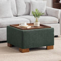 WUTUTUEE 24' Square Ottoman Coffee Table with Storage, Boucle Ottomans with Tray and Solid Wood Legs for Living Room, Bedroom and Apartments, Small Modern Ottoman Tea Table with Lift-Off Lid, Green