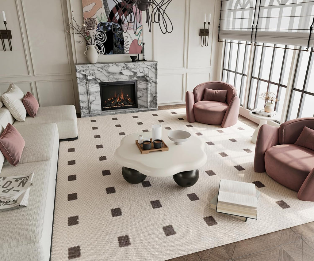 35.03' Cloud Coffee Table for Living Room Unique Coffee Table Modern Low Coffee Tables Cute Center Table with 3 Ball Legs for Small Space Apartment Cream Flower-White & Black