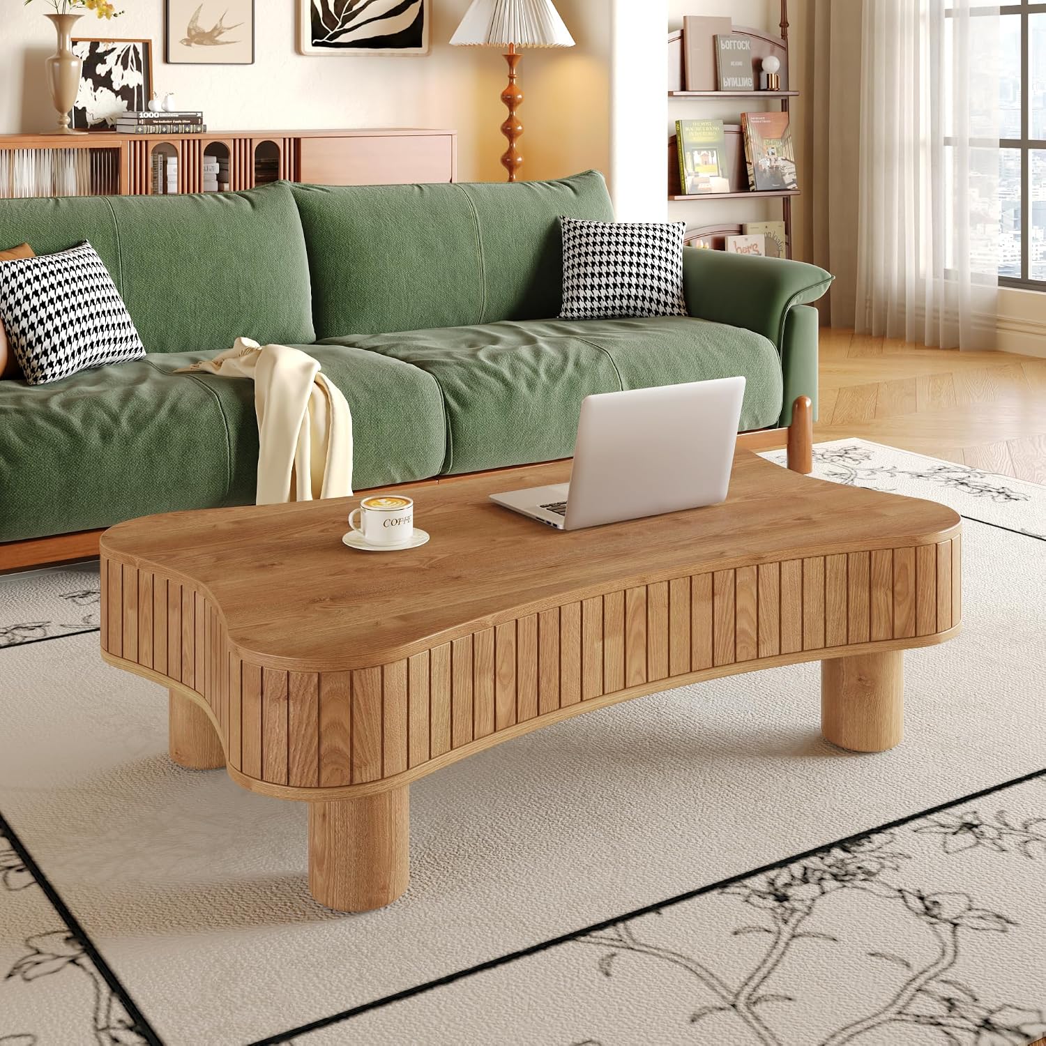 42.52'' Cloud Coffee Table with Lifting Top for Living Room Irregular Coffee Table Lift Up Tabletop Smart Coffee Tables with Storage Unique Low Center Tables Walnut