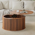 Lift Top Coffee Table, Fluted Round Coffee Table with Storage, Farmhouse Center Dining Table Circle Table for Living Room, Apartment, Home Office (Walnut)
