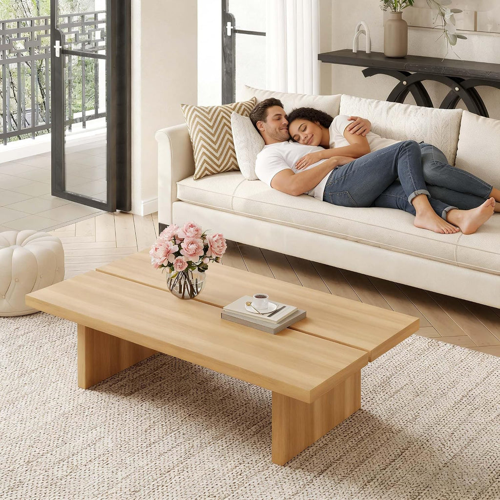 47' Rectangle Wood Coffee Table for Living Room - Minimalist Modern Coffee Tables for Living Room, Japanese Tea Table, Low Profile Center Table for Home & Office (Natural Wood Color)