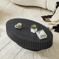 JUSTONE 43.31 Inch Black Oval Coffee Table, Farmhouse Wood Farmhouse Style with Handcrafted Relief & Circle Drum Design for Living Room & Apartments, 43.31x13.78 Inches (Black)