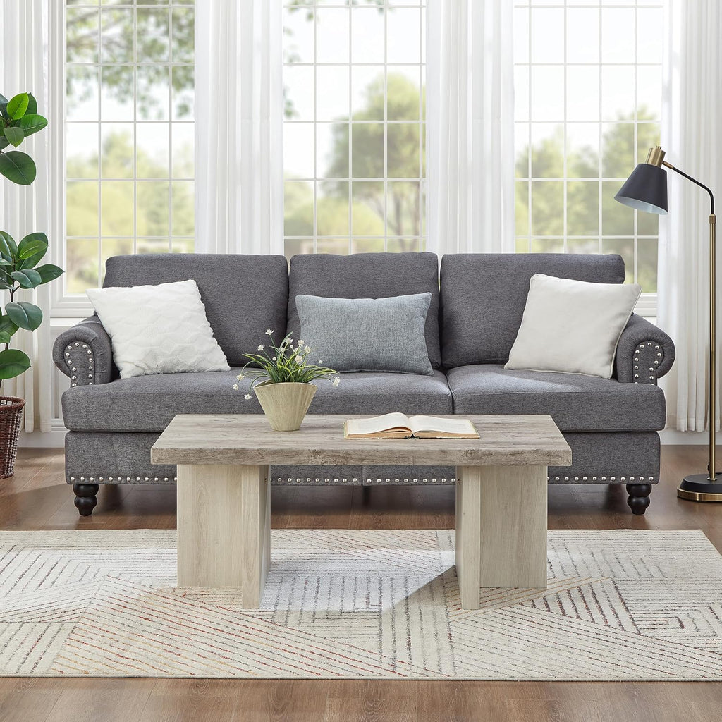 Roundhill Furniture Mchome 3-Piece Coffee Table Set, Coffee Table and Two End Tables, Weathered Gray and Beige