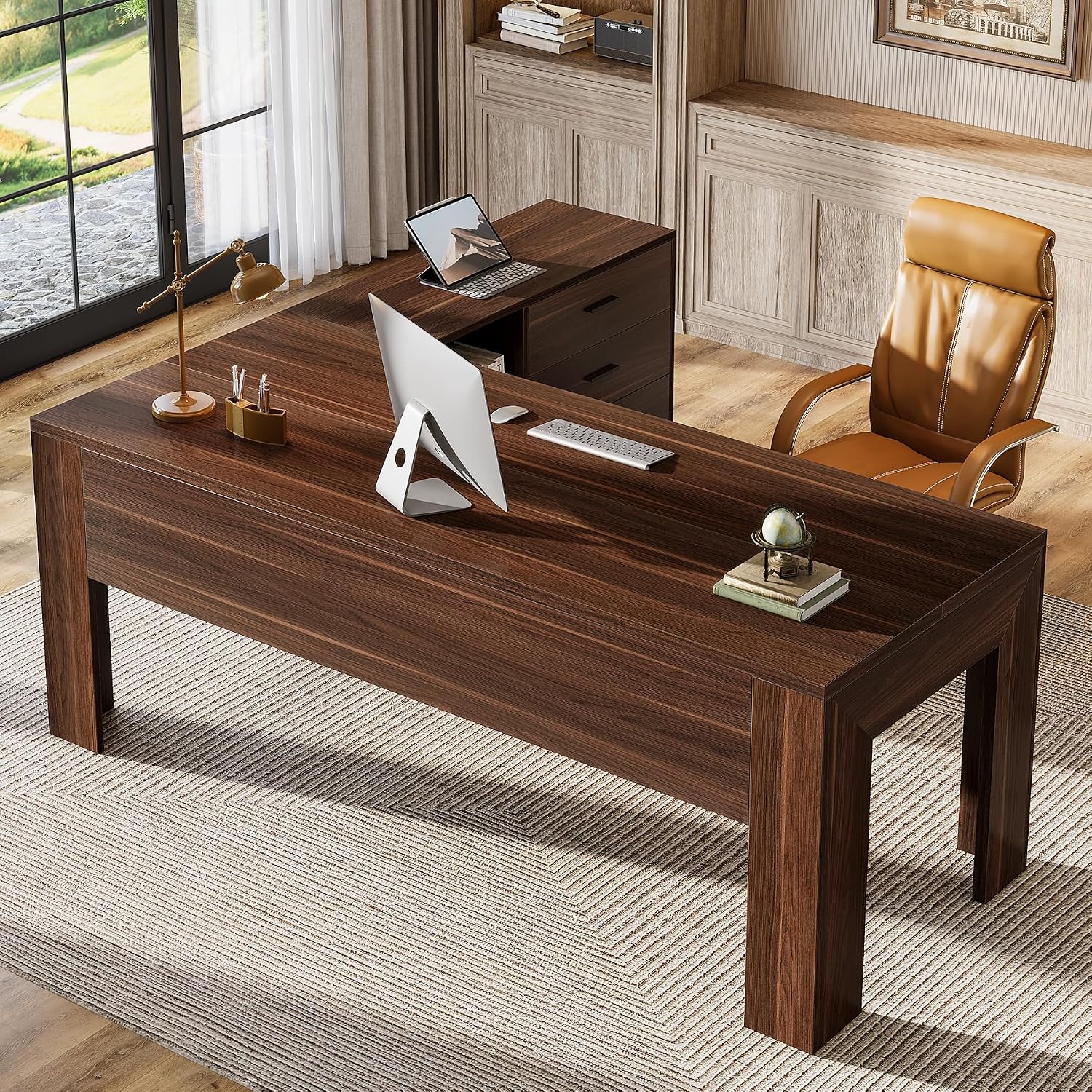 Tribesigns 63' L Shaped Desk with Storage, Executive Office Desk with Mobile Lateral File Cabinet Combo, Large Computer Table with Drawers and Shelves, Business Furniture Set for Home Office, Walnut